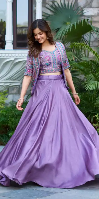 Lavender Vichitra Embroidery Thread Work Lehenga Choli | Lehenga, Bollywood Lehenga, Creative Lehenga, Designer Lehenga, Embroidered Lehenga, Party Wear Lehenga