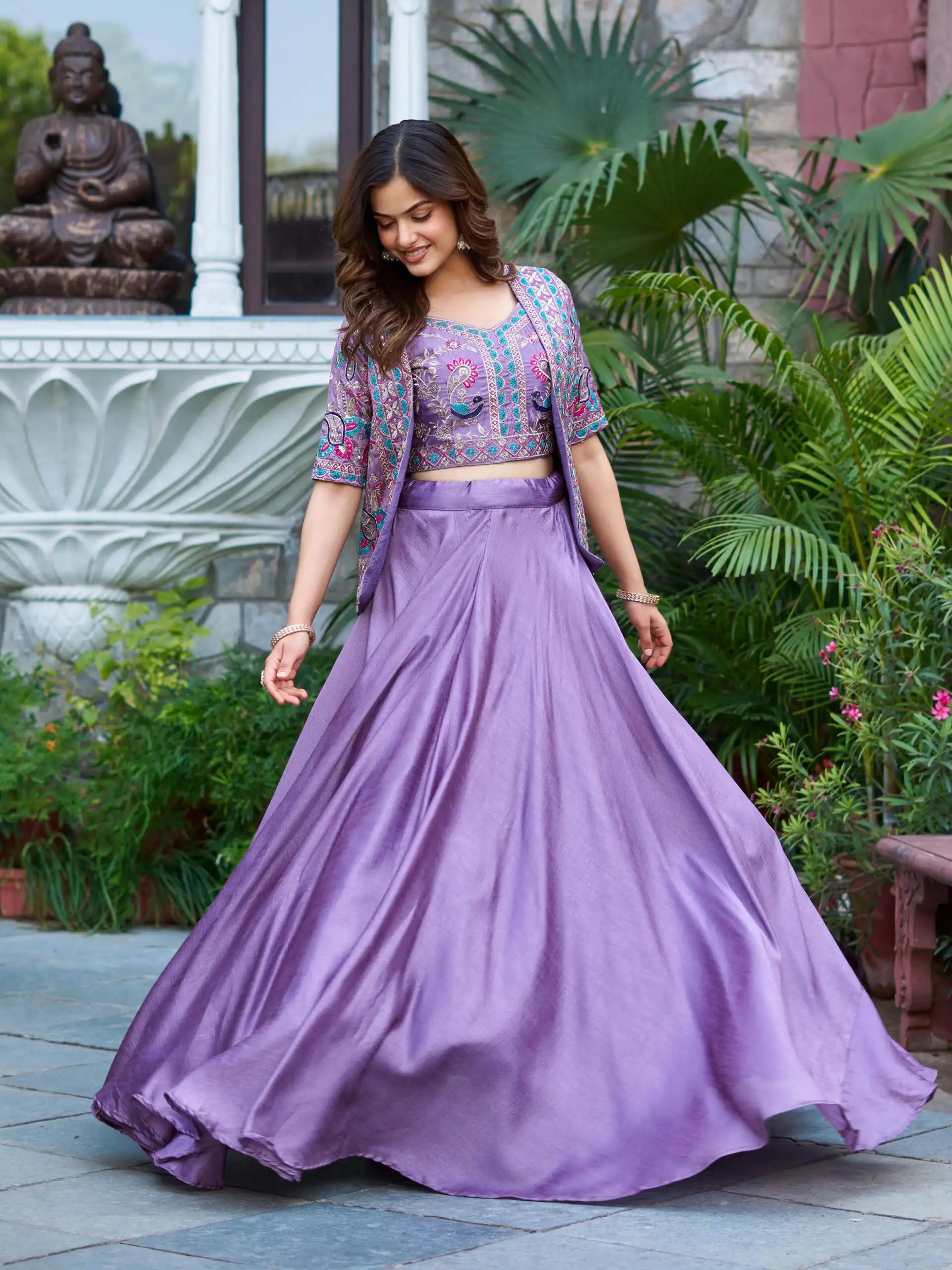 Lavender Vichitra Embroidery Thread Work Lehenga Choli | Lehenga, Bollywood Lehenga, Creative Lehenga, Designer Lehenga, Embroidered Lehenga, Party Wear Lehenga