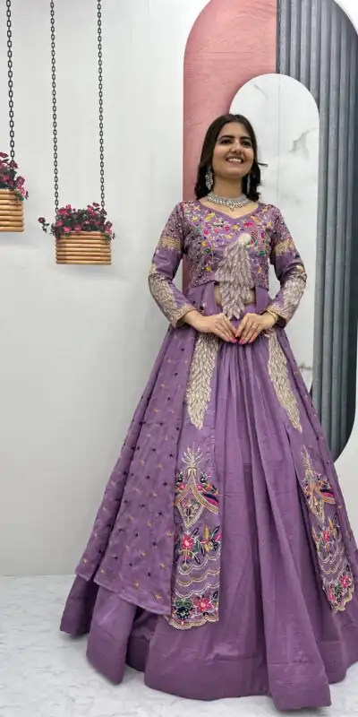 Lavender Vichitra Sequence Work Lehenga Choli | Lehenga, Bollywood Lehenga, Creative Lehenga, Designer Lehenga, Embroidered Lehenga, Party Wear Lehenga
