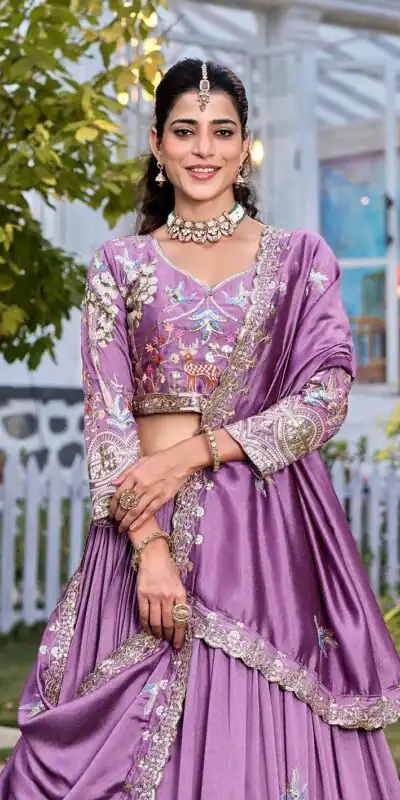 Lavender Vichitra Silk Thread Work Lehenga Choli | Lehenga, Bollywood Lehenga, Creative Lehenga, Designer Lehenga, Embroidered Lehenga, Party Wear Lehenga