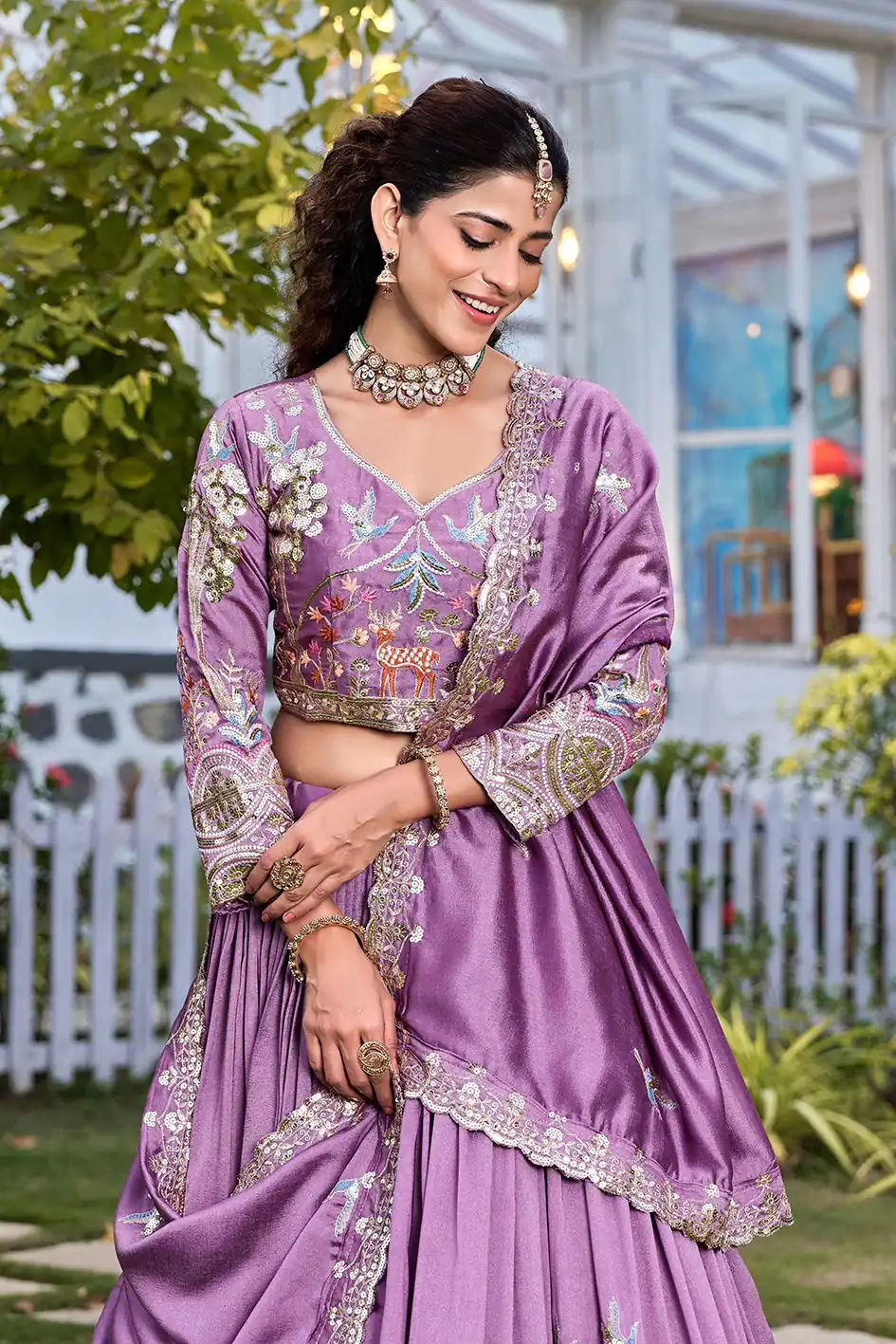Lavender Vichitra Silk Thread Work Lehenga Choli | Lehenga, Bollywood Lehenga, Creative Lehenga, Designer Lehenga, Embroidered Lehenga, Party Wear Lehenga
