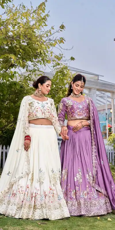 Lavender Vichitra Silk Thread Work Lehenga Choli | Lehenga, Bollywood Lehenga, Creative Lehenga, Designer Lehenga, Embroidered Lehenga, Party Wear Lehenga