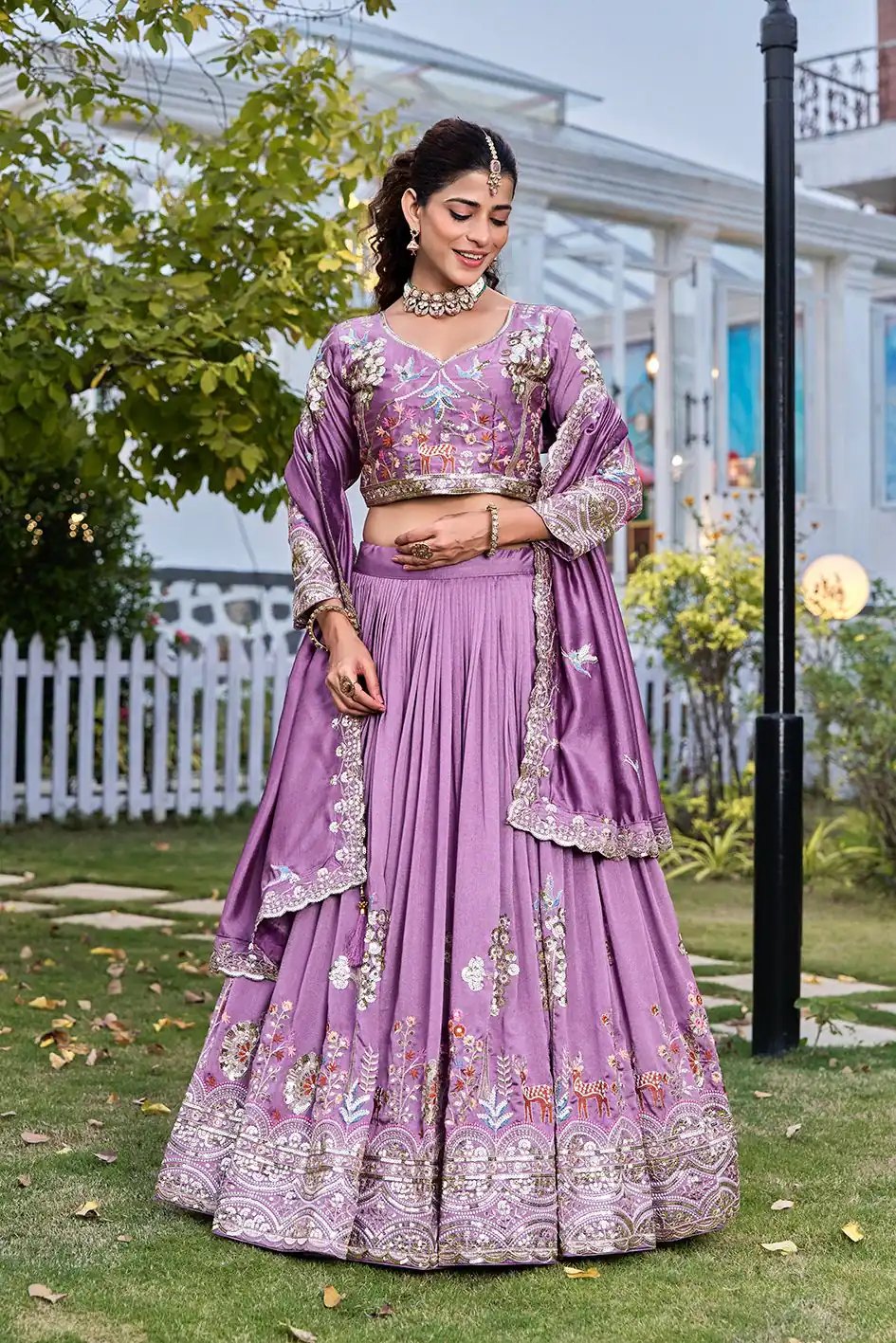 Lavender Vichitra Silk Thread Work Lehenga Choli | Lehenga, Bollywood Lehenga, Creative Lehenga, Designer Lehenga, Embroidered Lehenga, Party Wear Lehenga