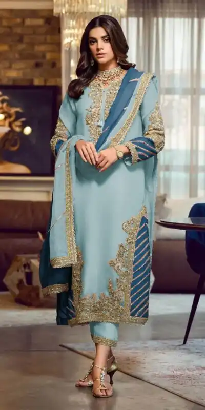 Light Blue Georgette Embroidery Sequence Salwar Suit | Salwar suit, Casual Suits, Creative suits, Designer Suits, Palazzo Suits, Party Wear Suits, Patiala Suits, Straight Suits