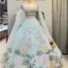 Light Blue Organza Silk Embroidered Lehenga Choli | Lehenga, Bollywood Lehenga, Creative Lehenga, Designer Lehenga, Embroidered Lehenga, Party Wear Lehenga