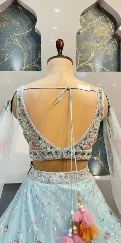 Light Blue Organza Silk Embroidered Lehenga Choli | Lehenga, Bollywood Lehenga, Creative Lehenga, Designer Lehenga, Embroidered Lehenga, Party Wear Lehenga