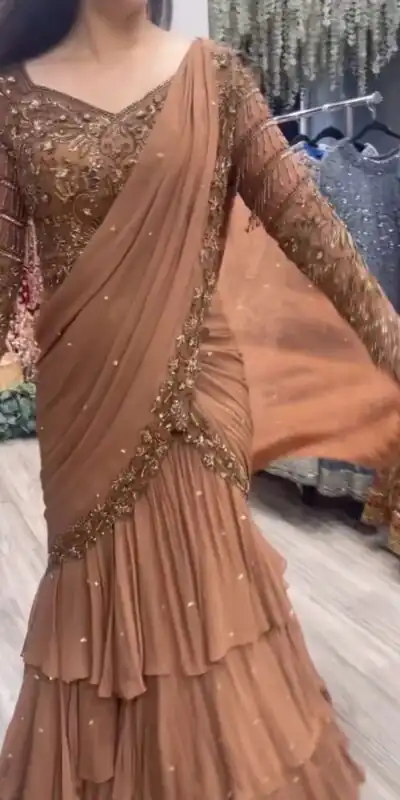 Light Brown Georgette Thread With Sequence Lehenga Choli | Lehenga, Bollywood Lehenga, Creative Lehenga, Designer Lehenga, Embroidered Lehenga, Party Wear Lehenga
