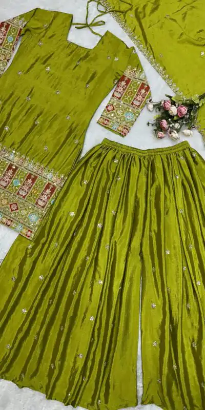 Light Green Chinnon Silk Embroidery Work Salwar Suit | Jump Suits, Salwar suit, Casual Suits, Creative suits, Designer Suits, Palazzo Suits, Party Wear Suits, Patiala Suits, Straight Suits