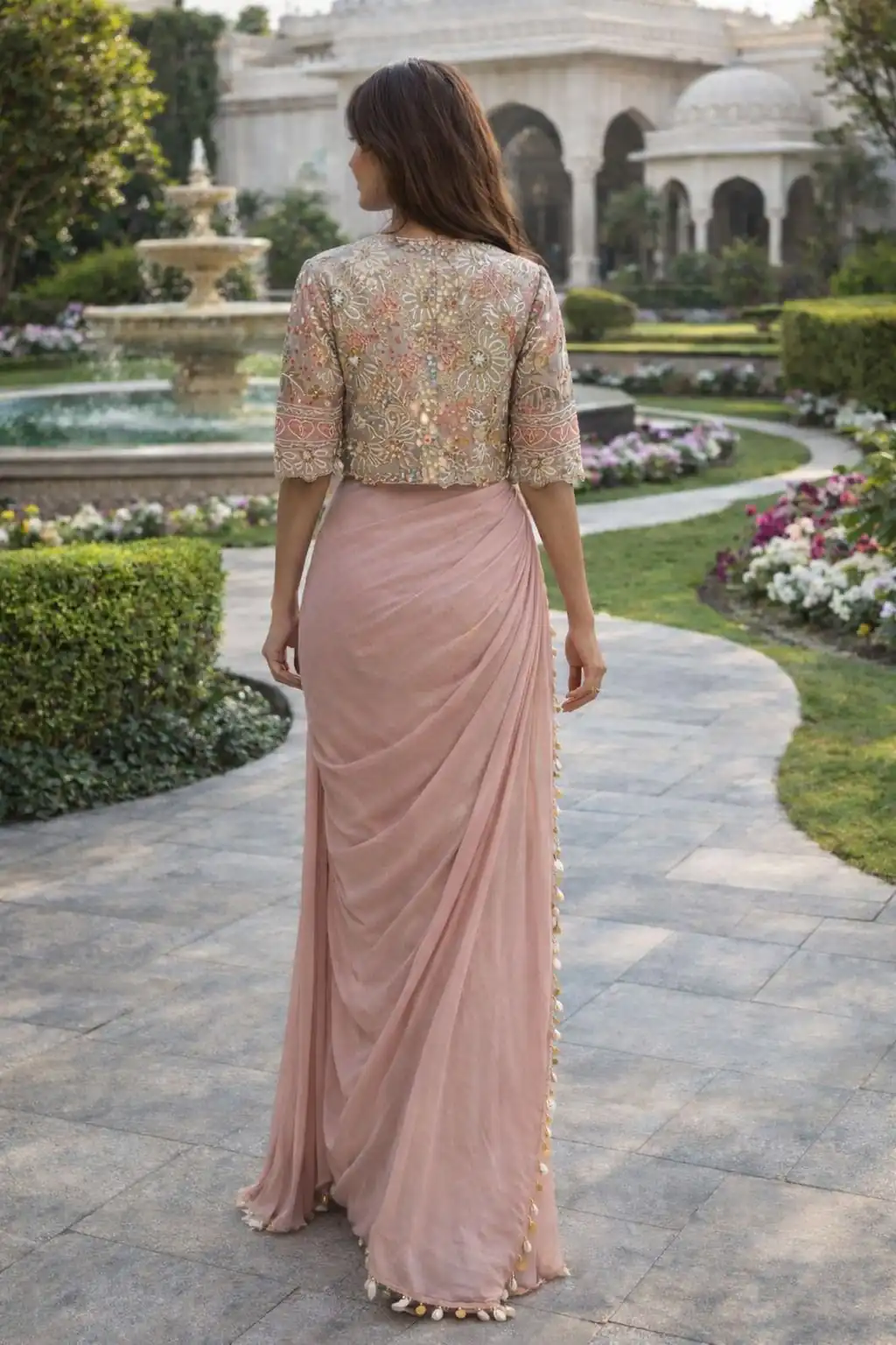Light Peach Crap Silk Embroidery Lace Work Saree | Sarees, Bollywood Sarees, Creative Sarees, Designer Sarees, Embroidered Sarees, Ethnic Saree, Modern Digital sarees, Party Wear Sarees