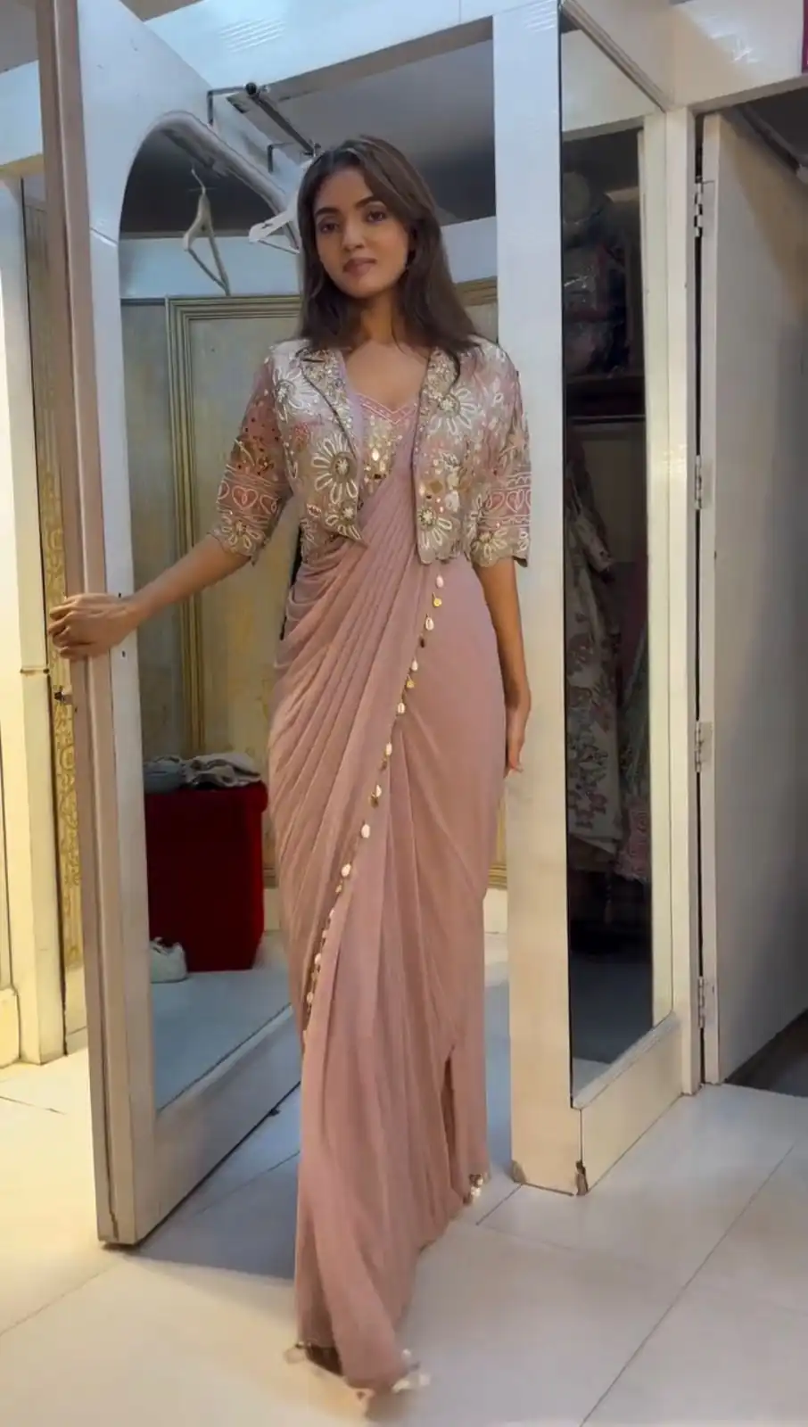 Light Peach Crap Silk Embroidery Lace Work Saree | Sarees, Bollywood Sarees, Creative Sarees, Designer Sarees, Embroidered Sarees, Ethnic Saree, Modern Digital sarees, Party Wear Sarees
