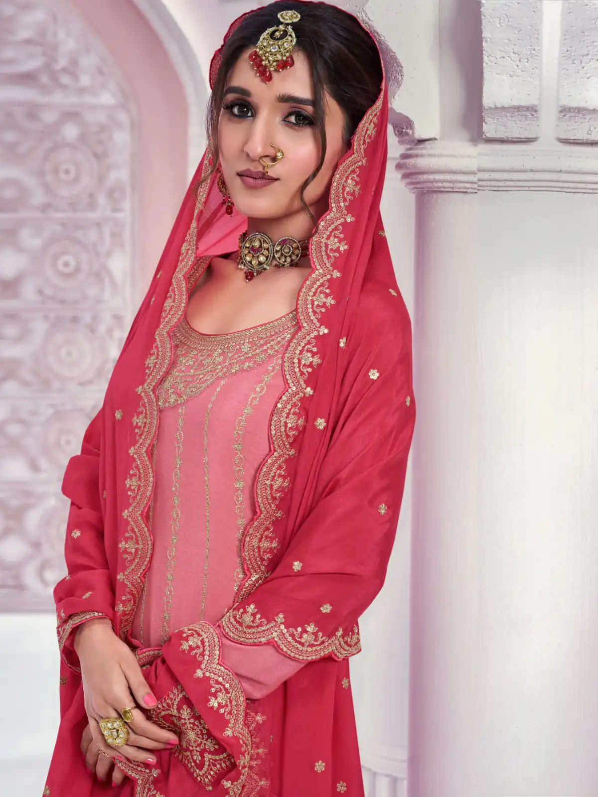 Light Pink Chinon Multi Coding Work Salwar Suit | Jump Suits, Salwar suit, Casual Suits, Creative suits, Designer Suits, Palazzo Suits, Party Wear Suits, Patiala Suits, Straight Suits