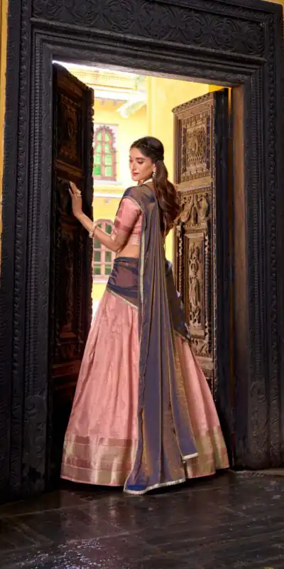 Light Pink Dupion Silk Lace Zari Work Lehenga Choli | Lehenga, Bollywood Lehenga, Creative Lehenga, Designer Lehenga, Embroidered Lehenga, Party Wear Lehenga