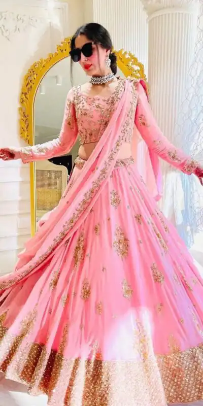 Light Pink Fox Georgette Embroidery Sequins Work Lehenga Choli | Lehenga, Bollywood Lehenga, Creative Lehenga, Designer Lehenga, Embroidered Lehenga, Party Wear Lehenga
