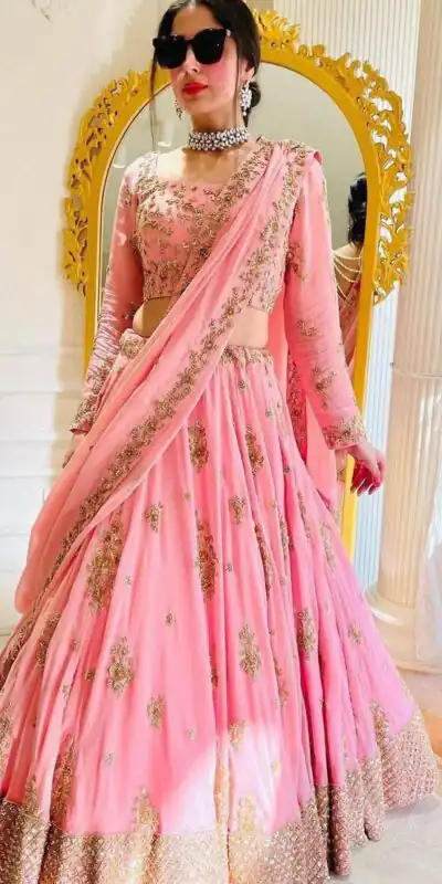 Light Pink Fox Georgette Embroidery Sequins Work Lehenga Choli | Lehenga, Bollywood Lehenga, Creative Lehenga, Designer Lehenga, Embroidered Lehenga, Party Wear Lehenga