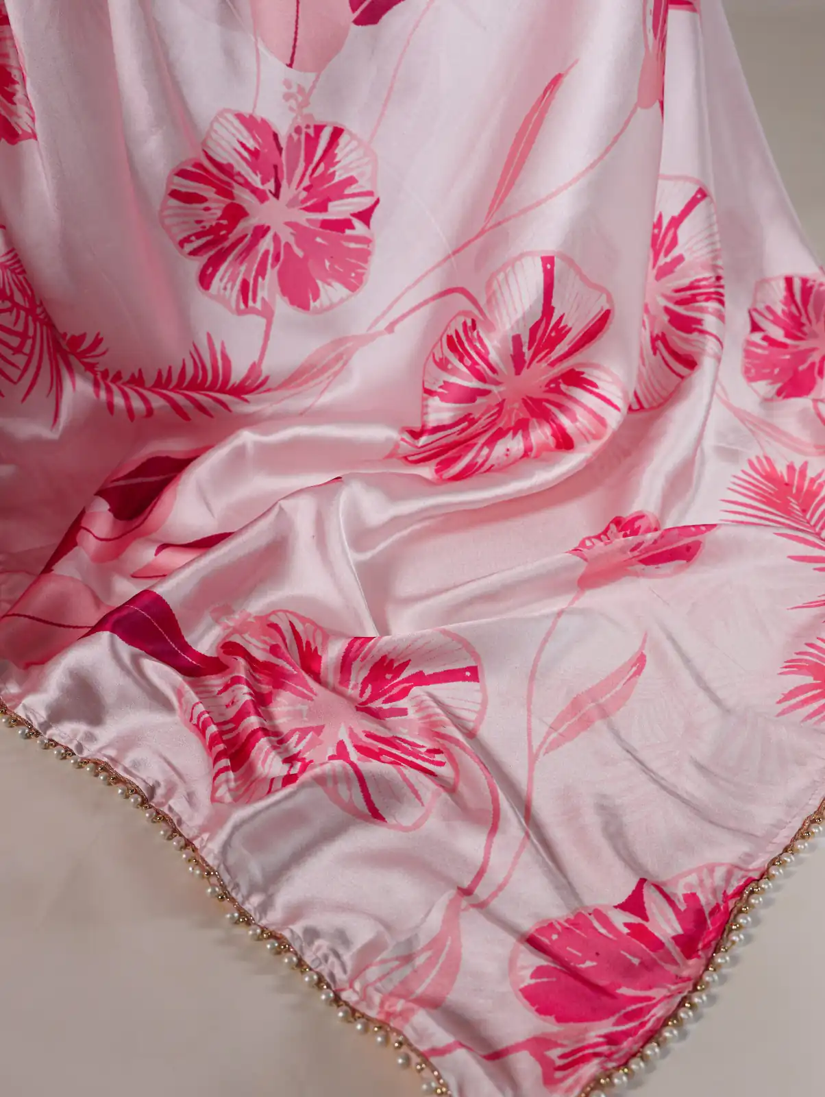 Light Pink Satin Silk Floral Printed Lace Border Saree | Sarees, Bollywood Sarees, Creative Sarees, Designer Sarees, Embroidered Sarees, Ethnic Saree, Modern Digital sarees, Party Wear Sarees