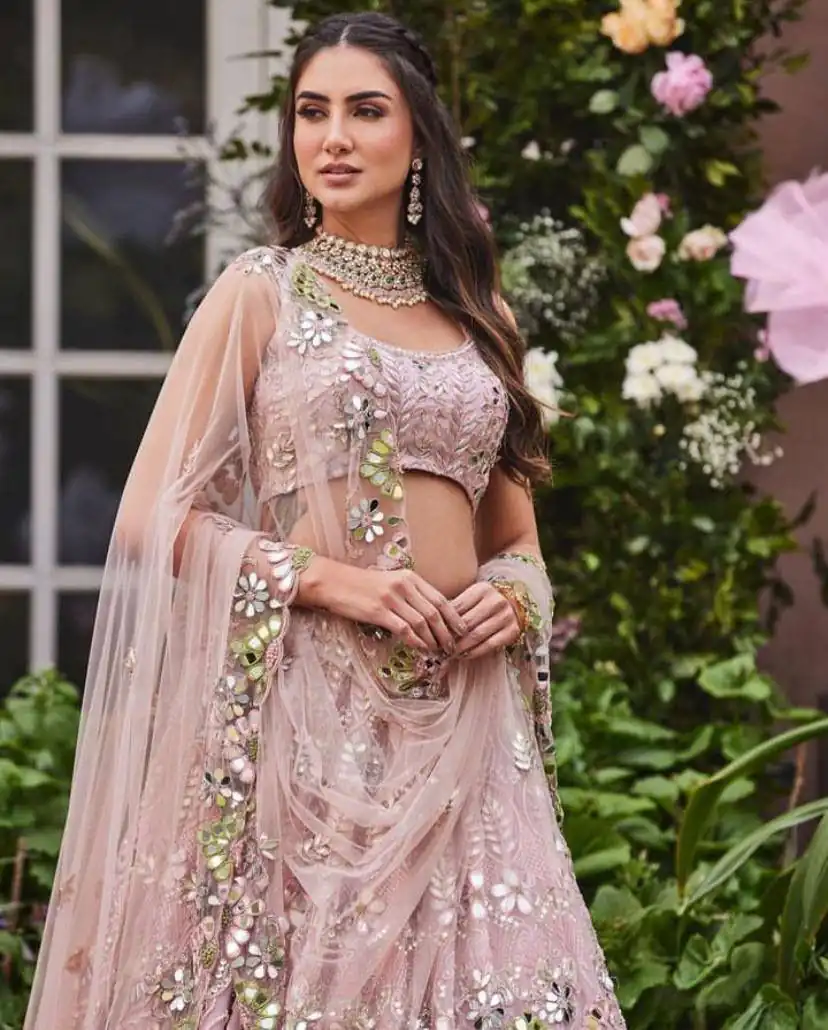 Light Pink Soft Net Embroidered Lehenga Choli | Lehenga, Bollywood Lehenga, Creative Lehenga, Designer Lehenga, Embroidered Lehenga, Party Wear Lehenga
