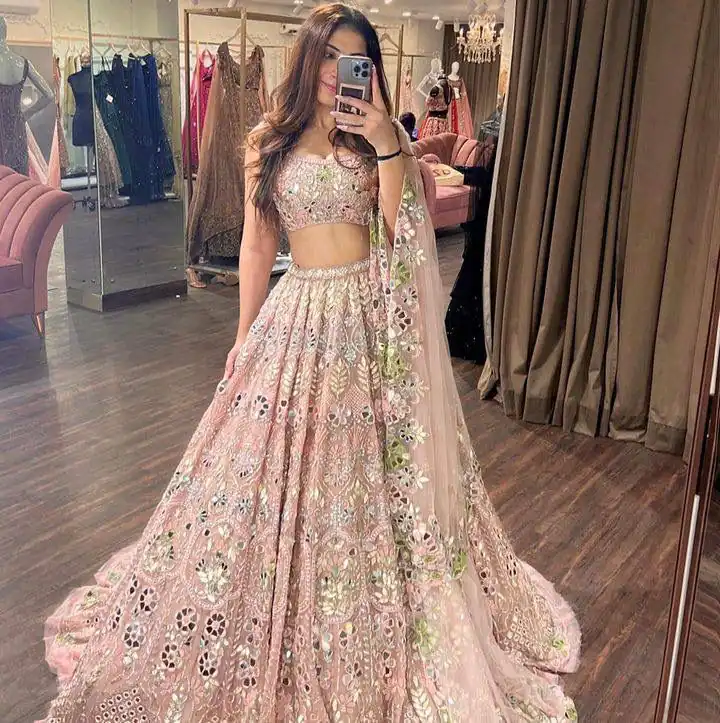 Light Pink Soft Net Embroidered Lehenga Choli | Lehenga, Bollywood Lehenga, Creative Lehenga, Designer Lehenga, Embroidered Lehenga, Party Wear Lehenga