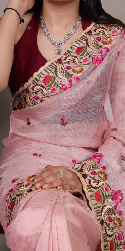 Light Pink Zari Kota Tissue Embroidery Zari Work Saree | Sarees, Bollywood Sarees, Creative Sarees, Designer Sarees, Embroidered Sarees, Ethnic Saree, Modern Digital sarees, Party Wear Sarees