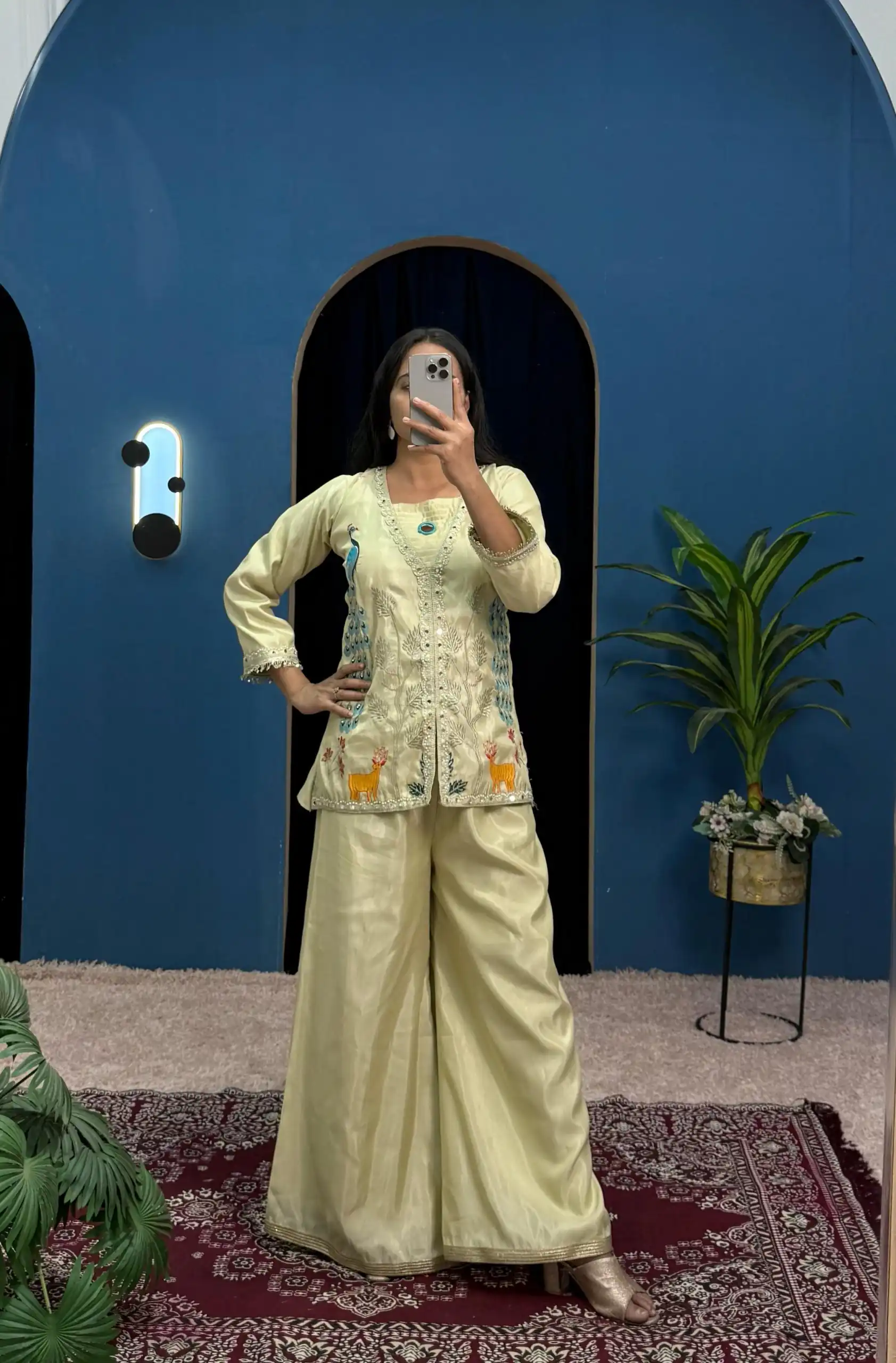 Light Pista Shimmer Embroidery Moti With Mirror Salwar Suit | Jump Suits, Salwar suit, Casual Suits, Creative suits, Designer Suits, Palazzo Suits, Party Wear Suits, Patiala Suits, Straight Suits
