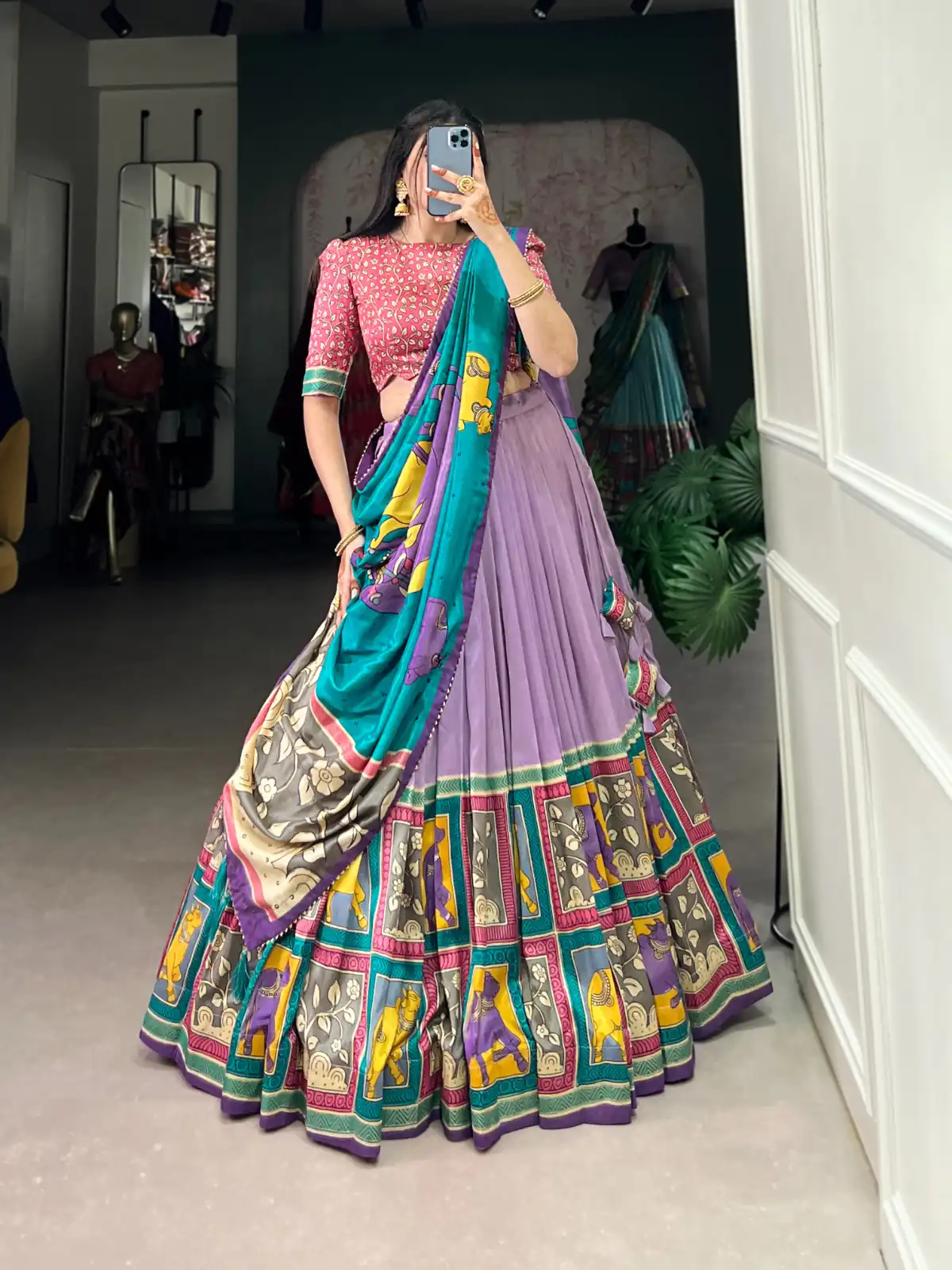 Light Purple Tasar Kalamkari Lehenga Choli | Lehenga, Bollywood Lehenga, Creative Lehenga, Designer Lehenga, Embroidered Lehenga, Party Wear Lehenga