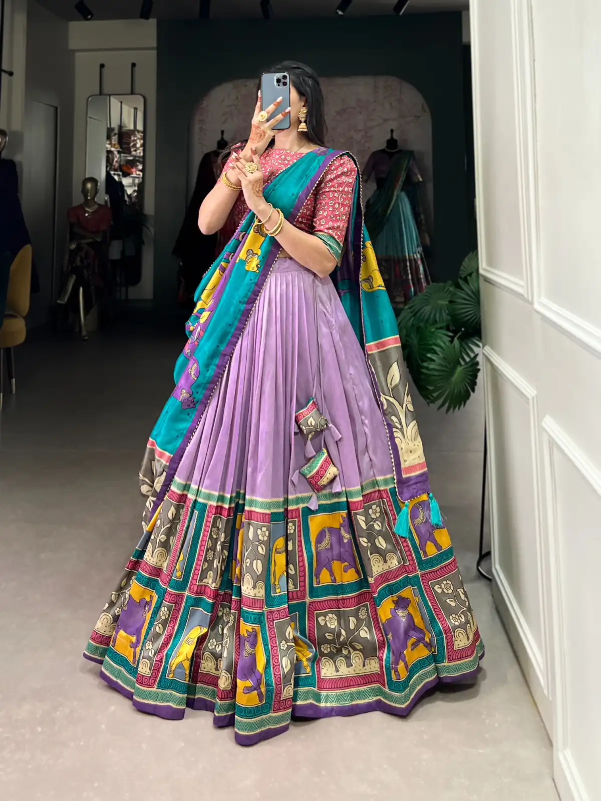 Light Purple Tasar Kalamkari Lehenga Choli | Lehenga, Bollywood Lehenga, Creative Lehenga, Designer Lehenga, Embroidered Lehenga, Party Wear Lehenga