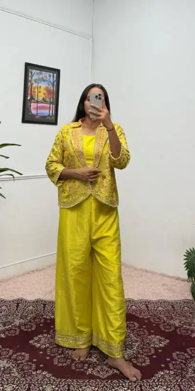 Light Yellow Chinon Embroidery With Moti Lace Salwar Suit | Jump Suits, Salwar suit, Casual Suits, Creative suits, Designer Suits, Palazzo Suits, Party Wear Suits, Patiala Suits, Straight Suits