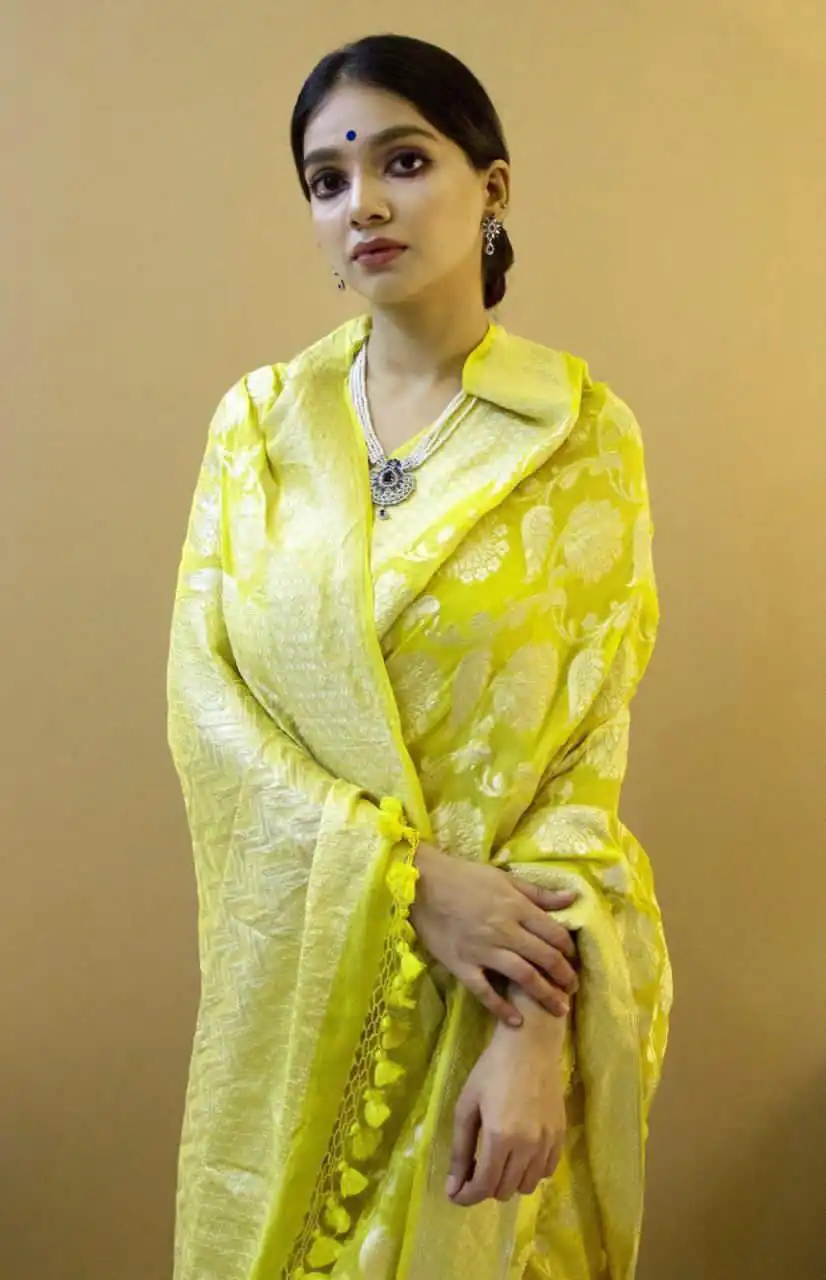Light Yellow Soft Lichi Silk Zahlar Saree | Sarees, Bollywood Sarees, Creative Sarees, Designer Sarees, Embroidered Sarees, Ethnic Saree, Modern Digital sarees, Party Wear Sarees