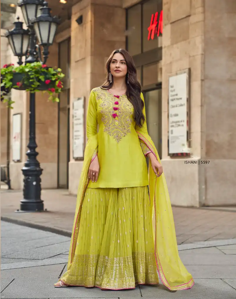 Lime Yellow Georgette Embroidery Lace Work Salwar Suit | Jump Suits, Salwar suit, Casual Suits, Creative suits, Designer Suits, Palazzo Suits, Party Wear Suits, Patiala Suits, Straight Suits