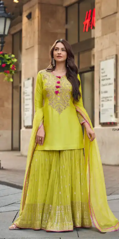 Lime Yellow Georgette Embroidery Lace Work Salwar Suit | Jump Suits, Salwar suit, Casual Suits, Creative suits, Designer Suits, Palazzo Suits, Party Wear Suits, Patiala Suits, Straight Suits