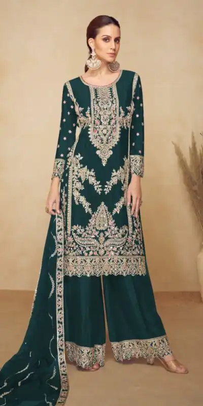 Lovely Green Viscous Chinon Embroidery Work Salwar Suit | Jump Suits, Salwar suit, Casual Suits, Creative suits, Designer Suits, Palazzo Suits, Party Wear Suits, Patiala Suits, Straight Suits