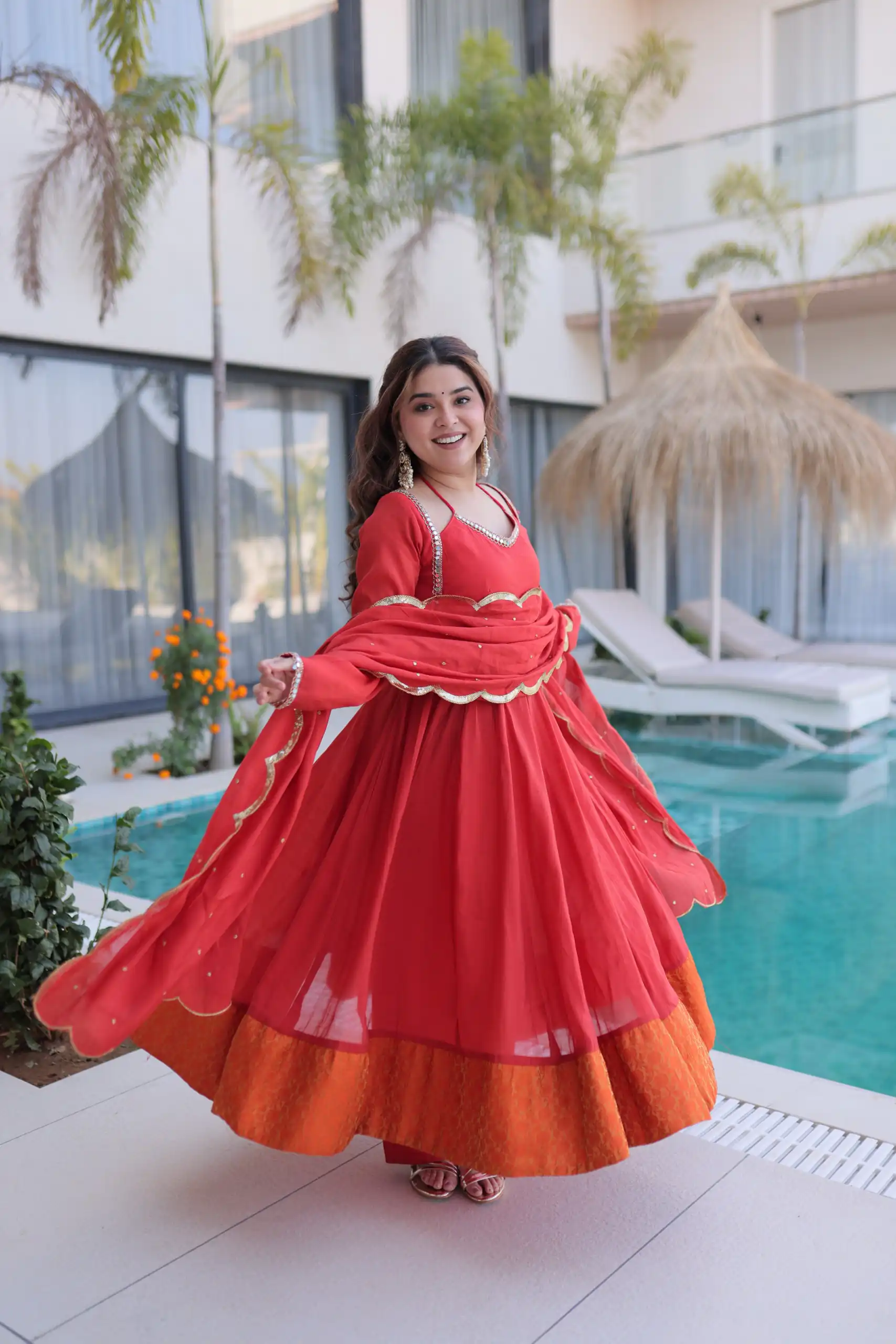 Lovely Red Mul Chanderi Mirror Lace Work Anarkali Suit | Anarkali Suits, Bollywood Anarkali, Creative-Anarkali, Designer Anarkali, Embroidered Anarkali, Party Wear Anarkali