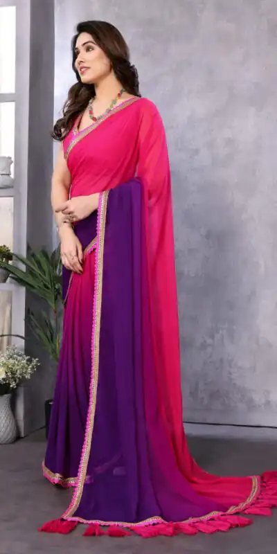 Magenta Faux Georgette Party Wear Saree | Sarees, Bollywood Sarees, Creative Sarees, Designer Sarees, Embroidered Sarees, Ethnic Saree, Modern Digital sarees, Party Wear Sarees