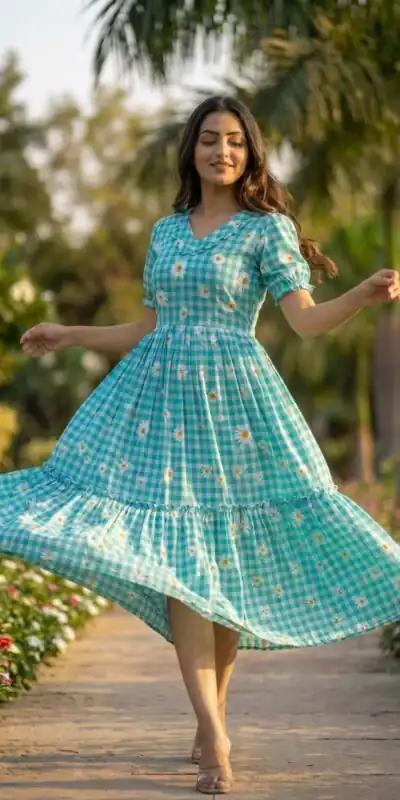 KA 1257 Blue Muslin Silk Gingham Printed Kurti with Designer Work. Special Price ₹1519. Delivery 4-6 Working Days. Shop now. | Kurti, Bollywood Kurti, Creative Kurtis, Designer Kurti, Party Wear Kurti, Selfie Kurti