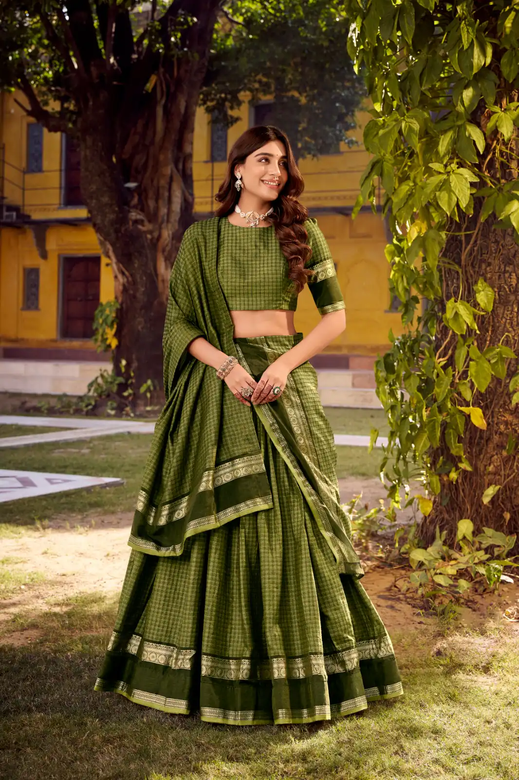 Mahendi Chettinad Cotton Chex Zari Work Lehenga Choli | Lehenga, Bollywood Lehenga, Creative Lehenga, Designer Lehenga, Embroidered Lehenga, Party Wear Lehenga