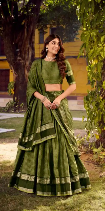 Mahendi Chettinad Cotton Chex Zari Work Lehenga Choli | Lehenga, Bollywood Lehenga, Creative Lehenga, Designer Lehenga, Embroidered Lehenga, Party Wear Lehenga