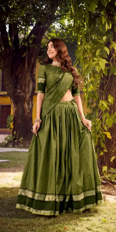 Mahendi Chettinad Cotton Chex Zari Work Lehenga Choli | Lehenga, Bollywood Lehenga, Creative Lehenga, Designer Lehenga, Embroidered Lehenga, Party Wear Lehenga