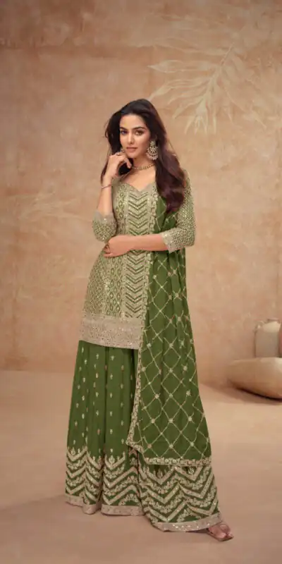 Mahendi Chinon Sequence Work Salwar Suit | Jump Suits, Salwar suit, Casual Suits, Creative suits, Designer Suits, Palazzo Suits, Party Wear Suits, Patiala Suits, Straight Suits