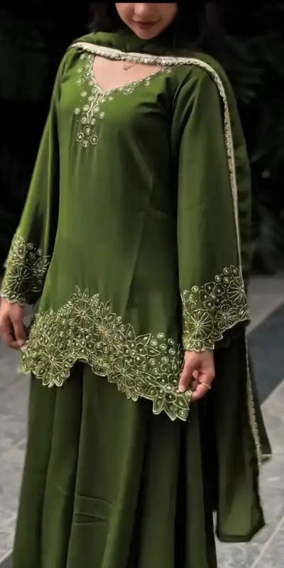 Mahendi Chinon Silk Embroidery Lace Work Salwar Suit | Jump Suits, Salwar suit, Casual Suits, Creative suits, Designer Suits, Palazzo Suits, Party Wear Suits, Patiala Suits, Straight Suits