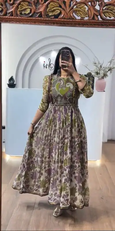 Mahendi Cota Checks Kalamkari Print Gown | Gowns, Bollywood Gowns, Creative Gowns, Designer Gowns, Embroidered Gowns, Party Wear Gowns
