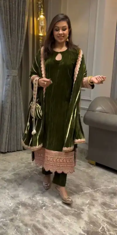 Mahendi Crash Viscose Velvet Embroidery Work Salwar Suit | Jump Suits, Salwar suit, Casual Suits, Creative suits, Designer Suits, Palazzo Suits, Party Wear Suits, Patiala Suits, Straight Suits