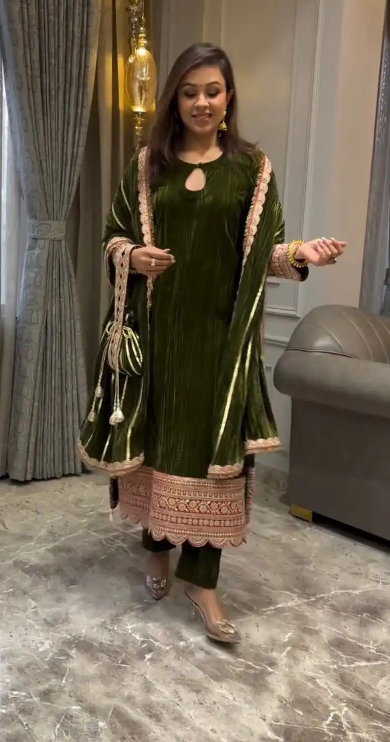 Mahendi Crash Viscose Velvet Embroidery Work Salwar Suit | Jump Suits, Salwar suit, Casual Suits, Creative suits, Designer Suits, Palazzo Suits, Party Wear Suits, Patiala Suits, Straight Suits