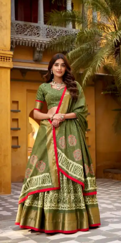 Mahendi Dola Silk Zari Weaving Work Lehenga Choli | Lehenga, Bollywood Lehenga, Creative Lehenga, Designer Lehenga, Embroidered Lehenga, Party Wear Lehenga