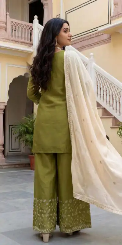 Mahendi Organza Silk Thread Work Salwar Suit | Jump Suits, Salwar suit, Casual Suits, Creative suits, Designer Suits, Palazzo Suits, Party Wear Suits, Patiala Suits, Straight Suits