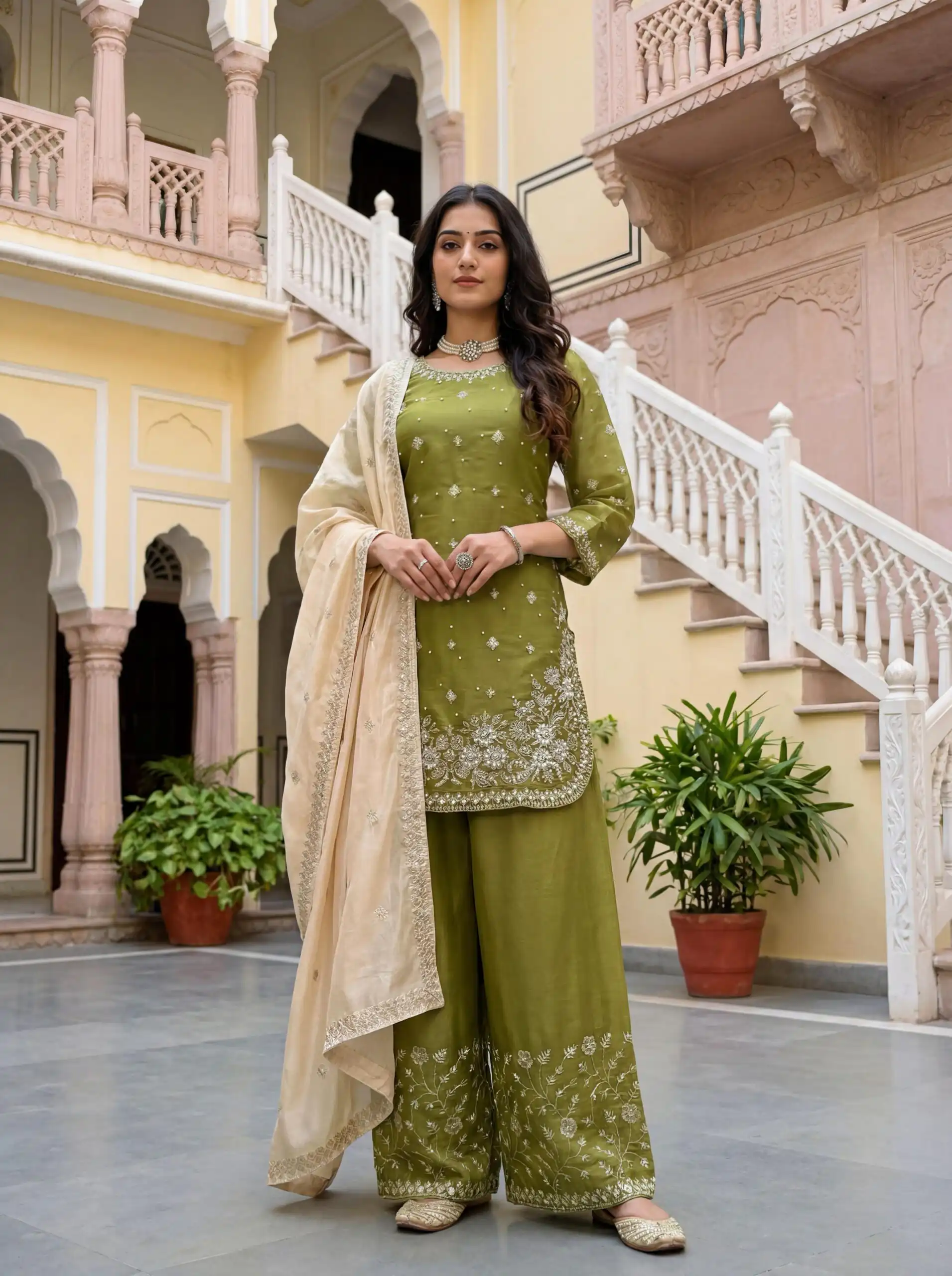 Mahendi Organza Silk Thread Work Salwar Suit | Jump Suits, Salwar suit, Casual Suits, Creative suits, Designer Suits, Palazzo Suits, Party Wear Suits, Patiala Suits, Straight Suits
