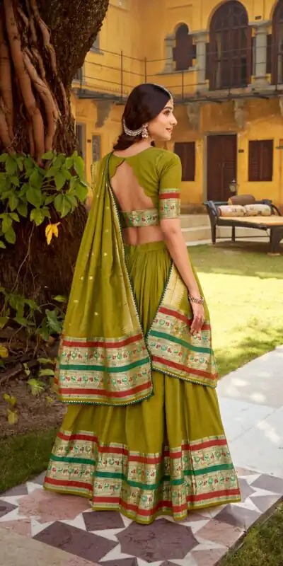 Mahendi Pure Chanderi Zari Weaving Work Lehenga Choli | Lehenga, Bollywood Lehenga, Creative Lehenga, Designer Lehenga, Embroidered Lehenga, Party Wear Lehenga