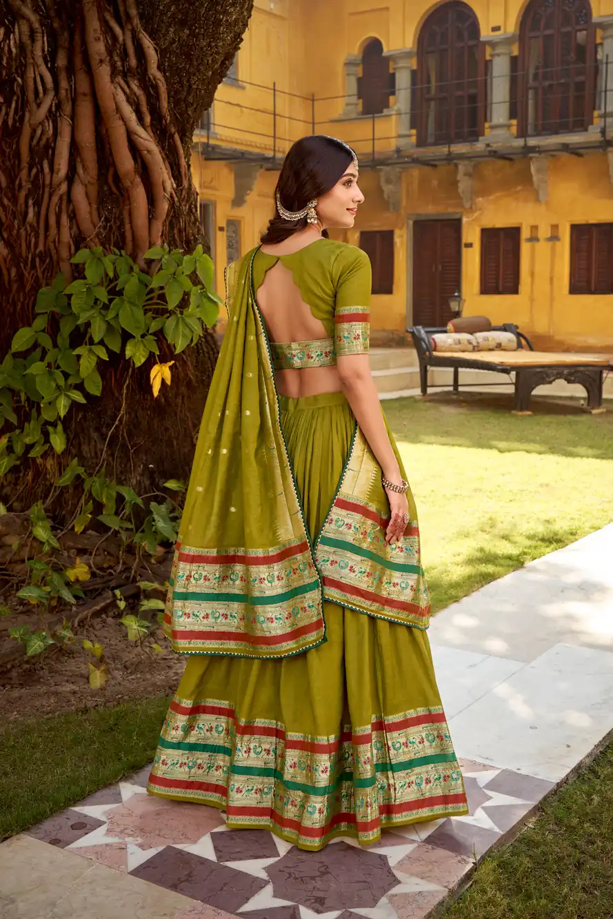 Mahendi Pure Chanderi Zari Weaving Work Lehenga Choli | Lehenga, Bollywood Lehenga, Creative Lehenga, Designer Lehenga, Embroidered Lehenga, Party Wear Lehenga