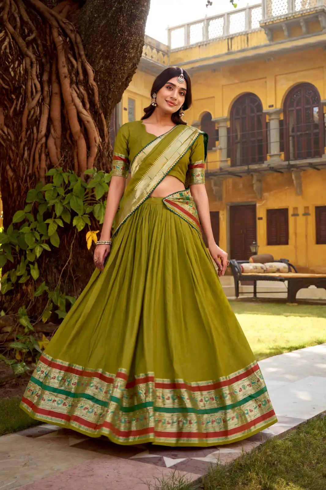 Mahendi Pure Chanderi Zari Weaving Work Lehenga Choli | Lehenga, Bollywood Lehenga, Creative Lehenga, Designer Lehenga, Embroidered Lehenga, Party Wear Lehenga