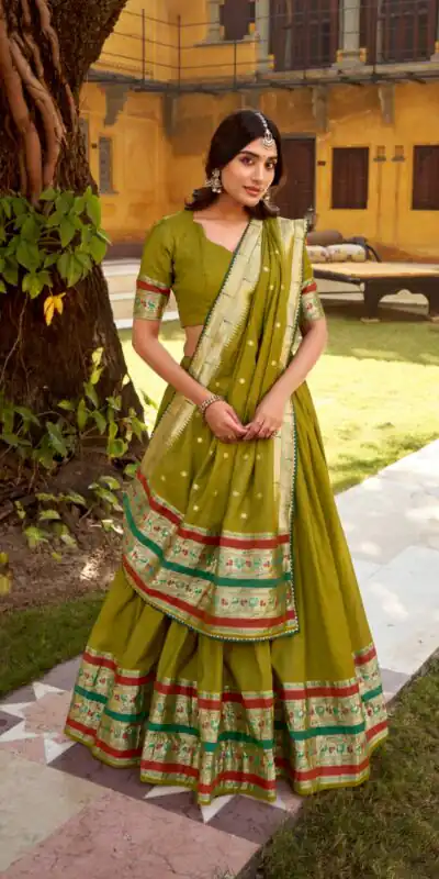 Mahendi Pure Chanderi Zari Weaving Work Lehenga Choli | Lehenga, Bollywood Lehenga, Creative Lehenga, Designer Lehenga, Embroidered Lehenga, Party Wear Lehenga
