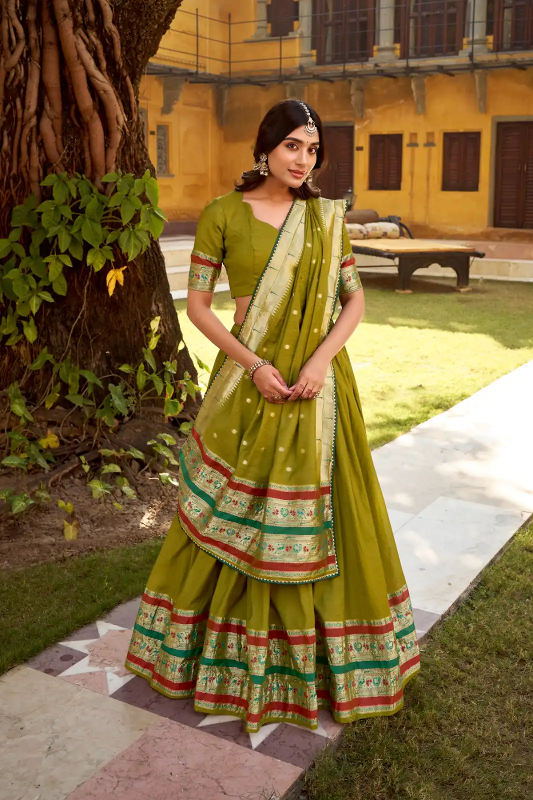 Mahendi Pure Chanderi Zari Weaving Work Lehenga Choli | Lehenga, Bollywood Lehenga, Creative Lehenga, Designer Lehenga, Embroidered Lehenga, Party Wear Lehenga