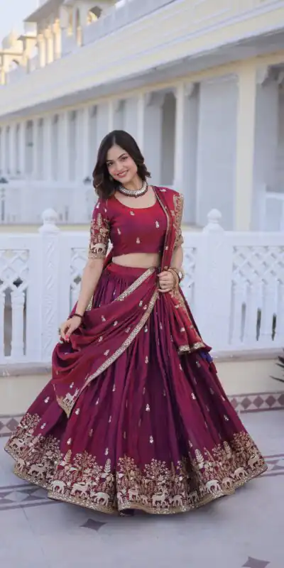 Majestic Maroon Fendi Silk Embroider Work Lehenga Choli | Lehenga, Bollywood Lehenga, Creative Lehenga, Designer Lehenga, Embroidered Lehenga, Party Wear Lehenga